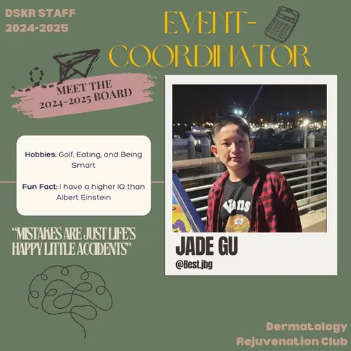 Profile of the Club Event Coordinator of Dermatology Club, Jade Gu.